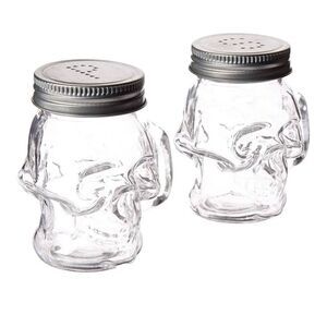 Circleware 66746 Skull Glass Mini Mug Salt and Pepper Shakers with Handles & Met